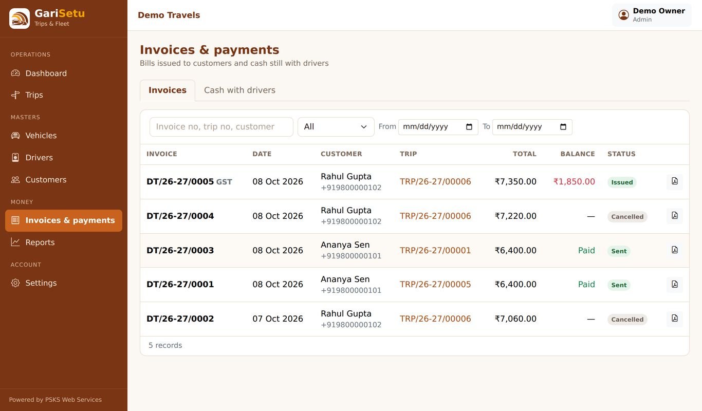 Invoices and payments screen